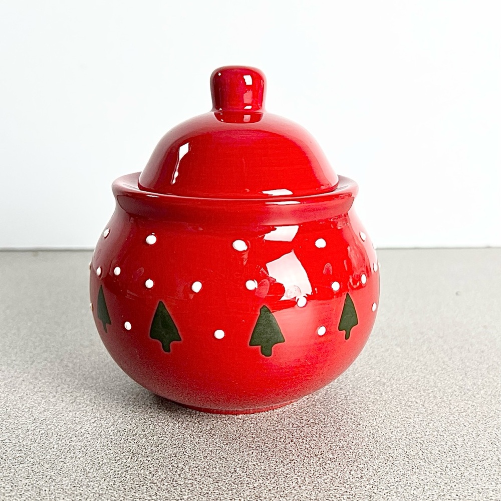 Christmas sugar bowl red green white 3D dots Nantucket Home large